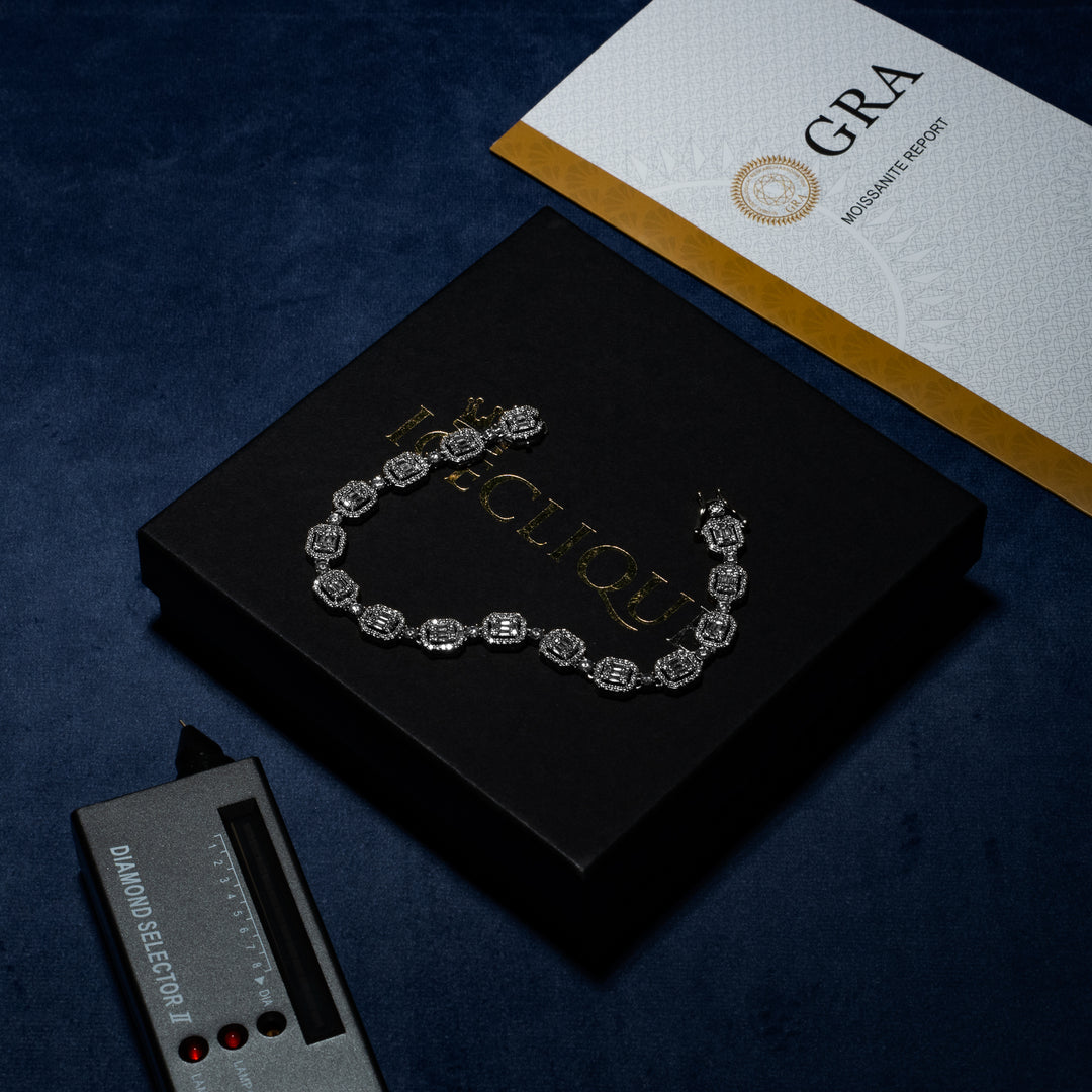 8MM Halo-Cluster Baguette Tennis Bracelet - Moissanite & S925