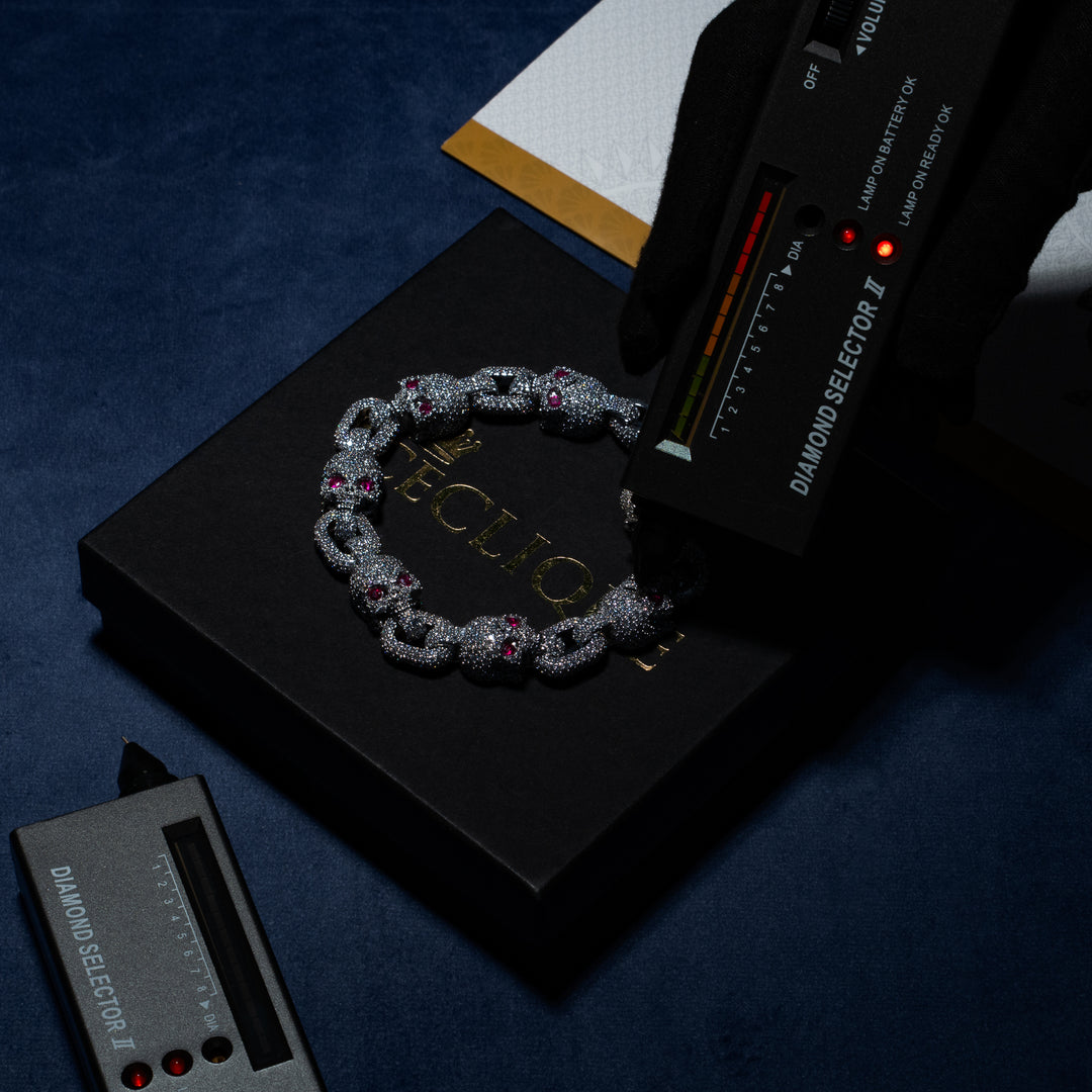15MM Skull Bracelet - Moissanite & S925