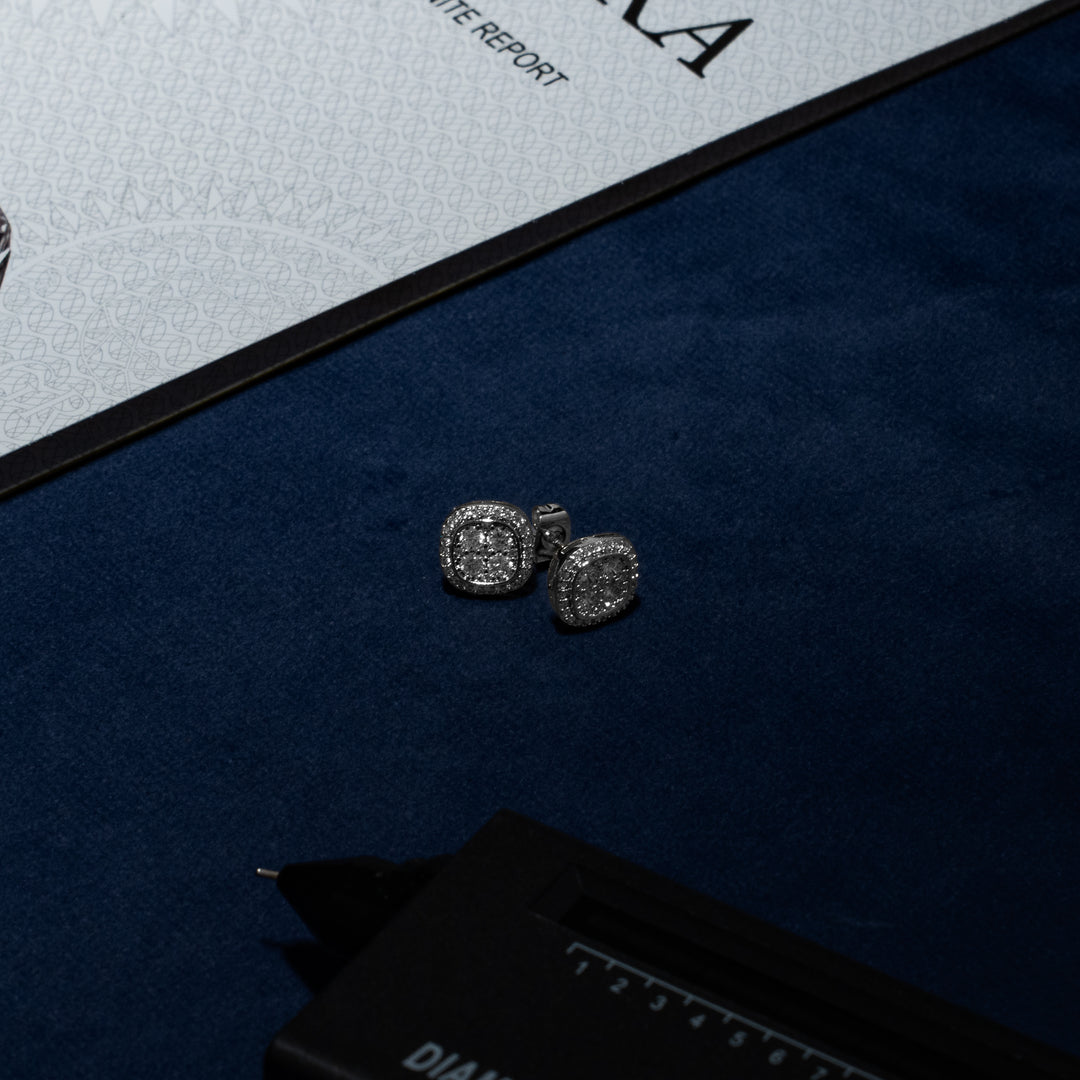 2ct Square Cluster Earrings - Moissanite & S925