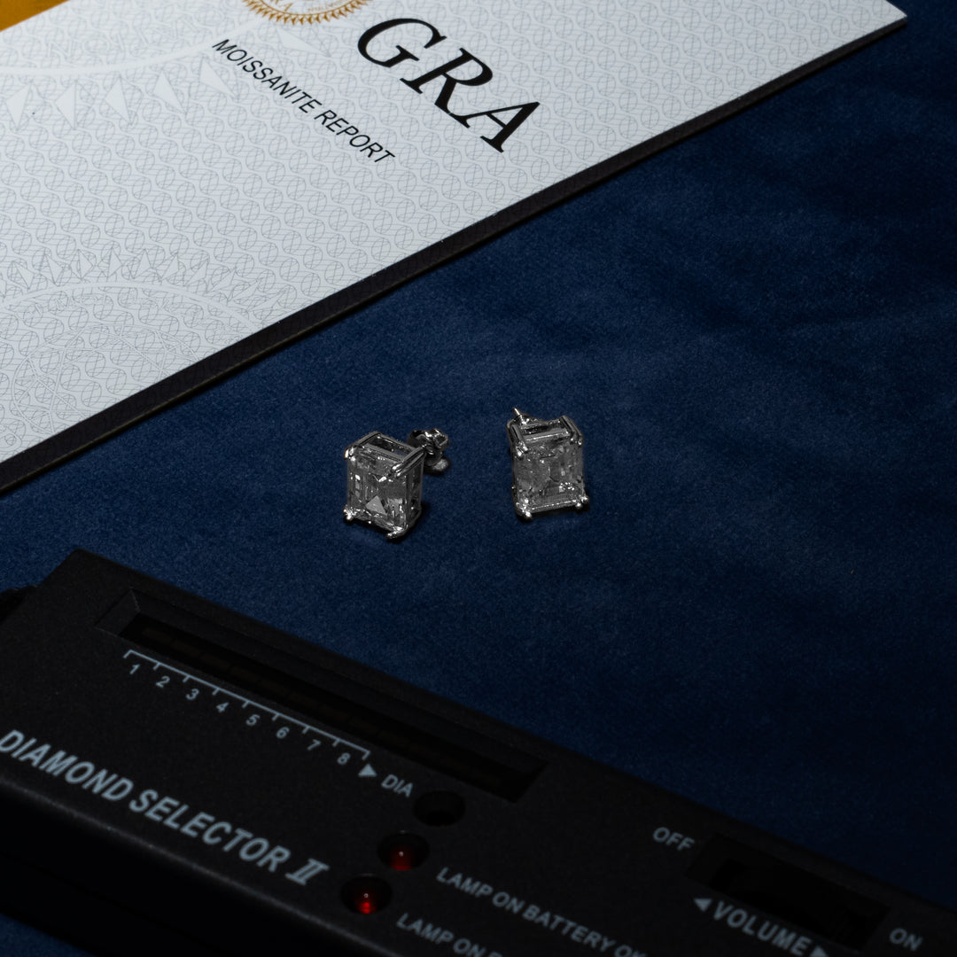 7x9MM Emerald Cut Earrings - Moissanite & S925