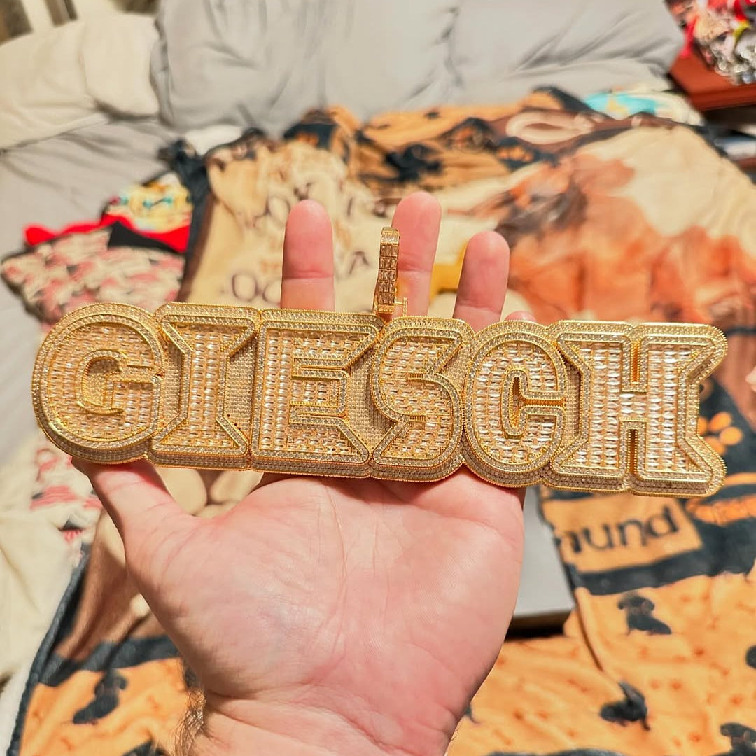 Custom Baguette Neon Font Pendant - ICECLIQUE JEWELRY 