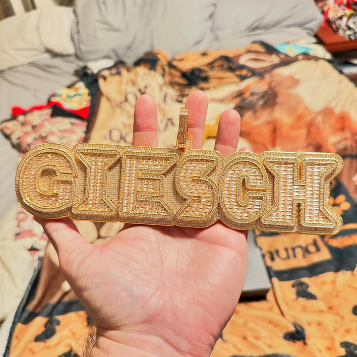 Custom Baguette Neon Font Pendant - ICECLIQUE JEWELRY 