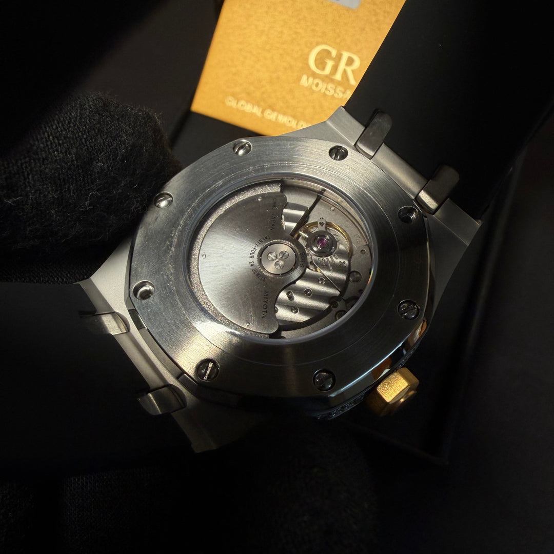 VVS1 Luxor Watch w/ Black Strap - Moissanite - White Gold