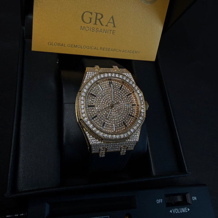 VVS1 Luxor V2 Watch w/ Black Strap - Moissanite - Gold