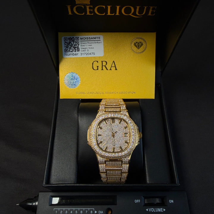 Fully Iced VVS1 Miami Watch - Moissanite - Gold
