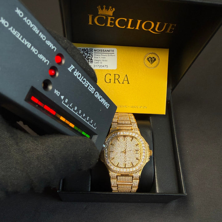 Fully Iced VVS1 Miami Watch - Moissanite - Gold