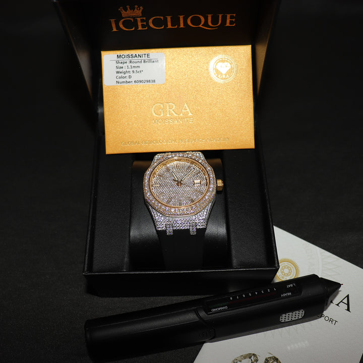 VVS1 Luxor Watch w/ Black Strap - Moissanite - Two Tone