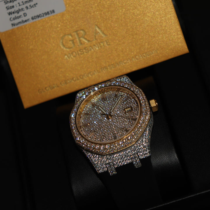 VVS1 Luxor Watch w/ Black Strap - Moissanite - Two Tone