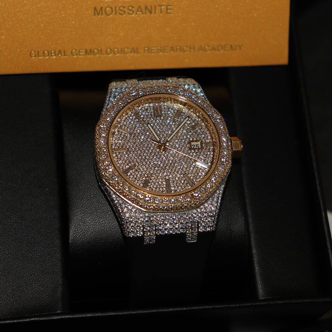 VVS1 Luxor Watch w/ Black Strap - Moissanite - Two Tone