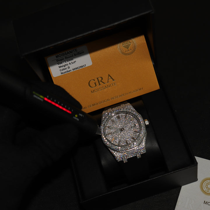 VVS1 Luxor Watch w/ Black Strap - Moissanite - White Gold