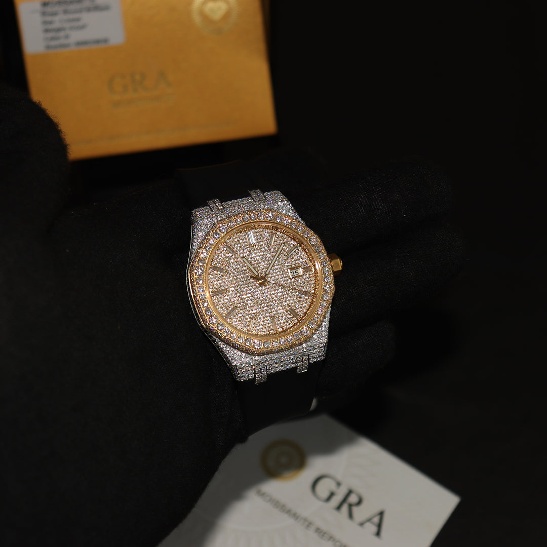 VVS1 Luxor Watch w/ Black Strap - Moissanite - Two Tone
