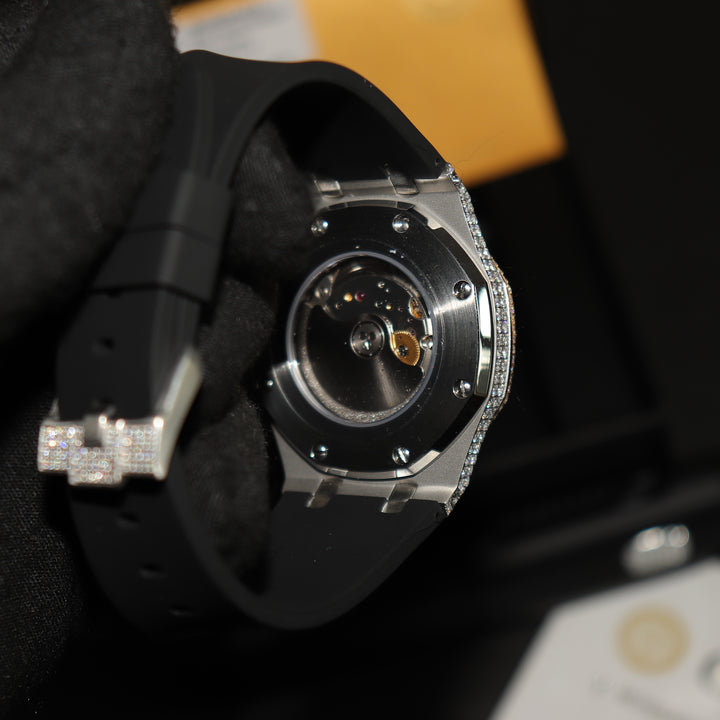 VVS1 Luxor Watch w/ Black Strap - Moissanite - White Gold