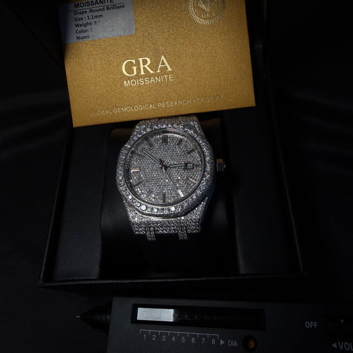 VVS1 Luxor Watch w/ Black Strap - Moissanite - White Gold