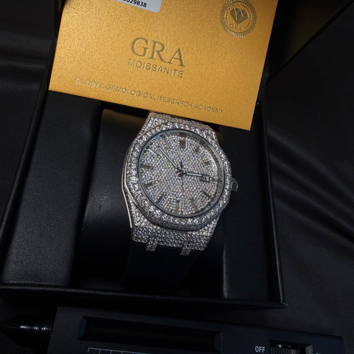 VVS1 Luxor Watch w/ Black Strap - Moissanite - White Gold