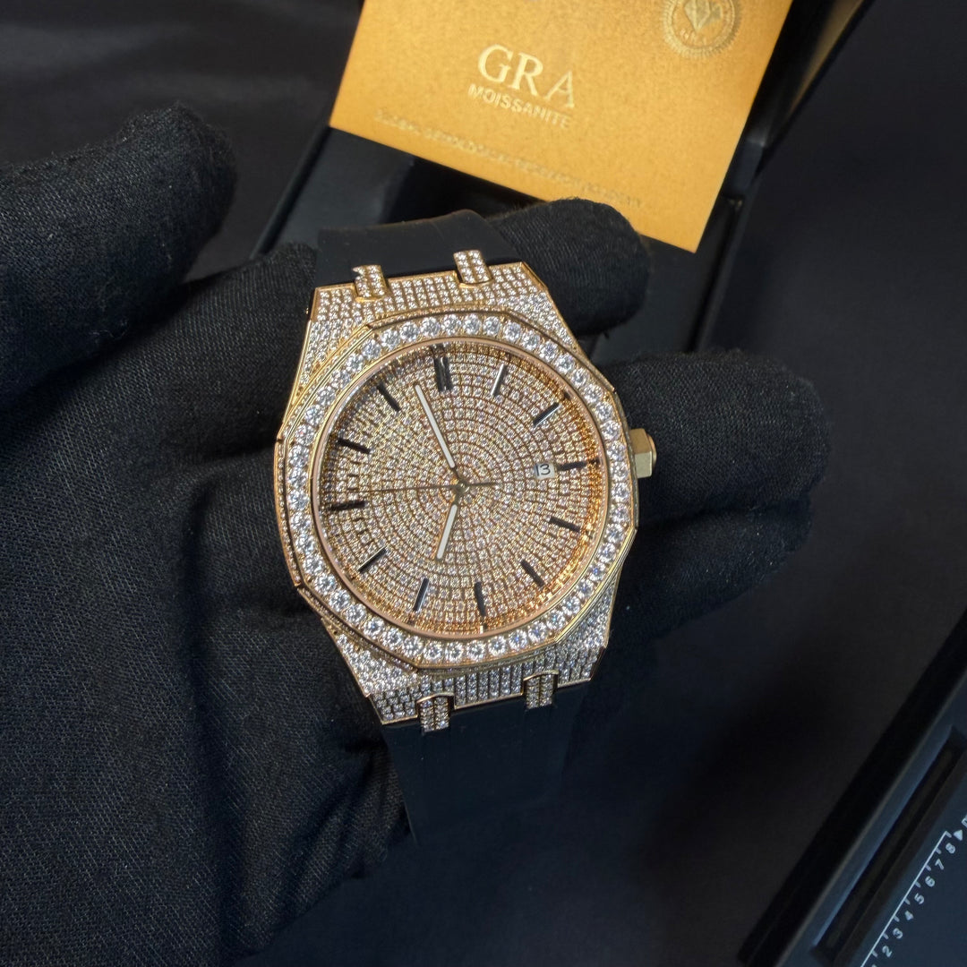 VVS1 Luxor V2 Watch w/ Black Strap - Moissanite - Gold