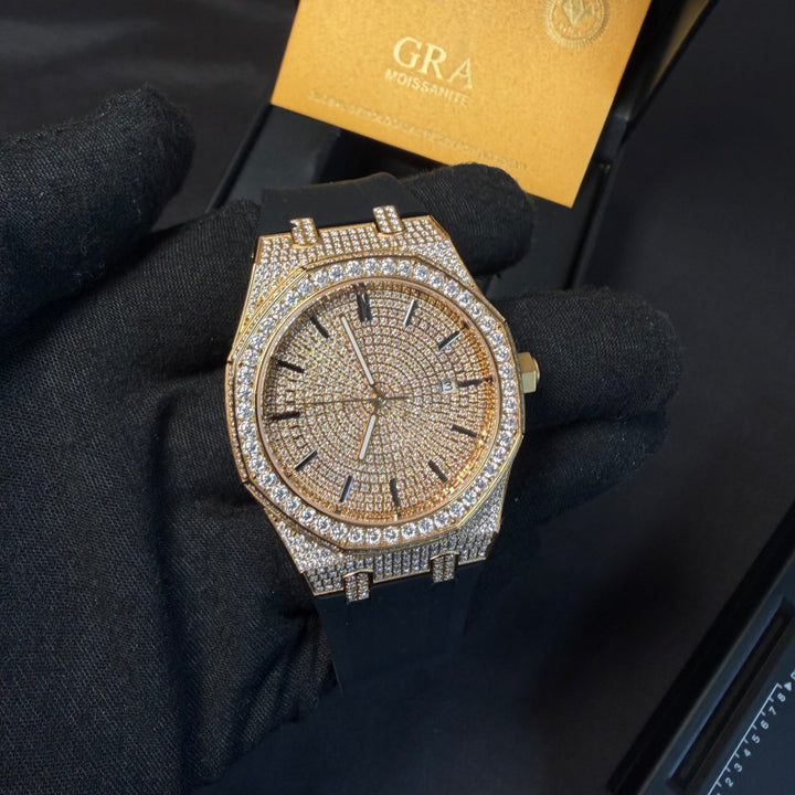 VVS1 Luxor V2 Watch w/ Black Strap - Moissanite - Gold