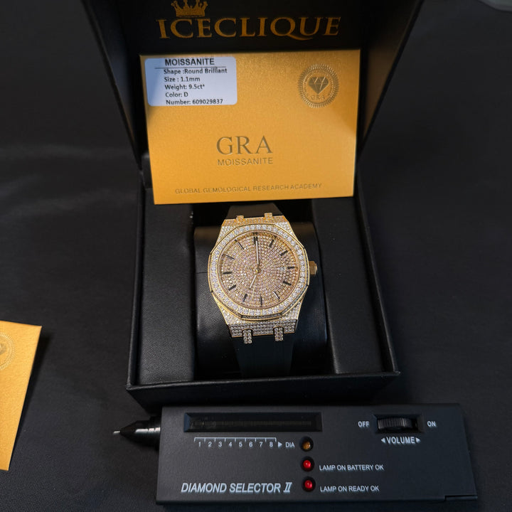 VVS1 Luxor V2 Watch w/ Black Strap - Moissanite - Gold