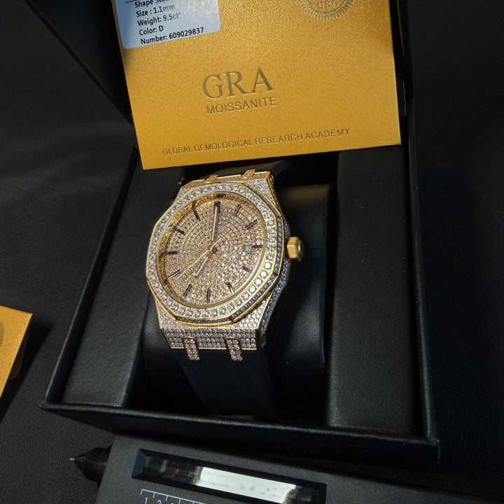 VVS1 Luxor V2 Watch w/ Black Strap - Moissanite - Gold