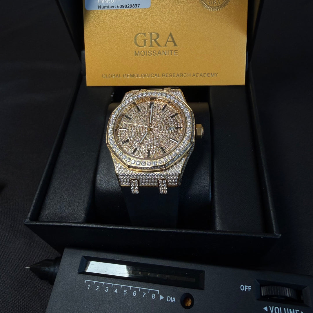 VVS1 Luxor V2 Watch w/ Black Strap - Moissanite - Gold