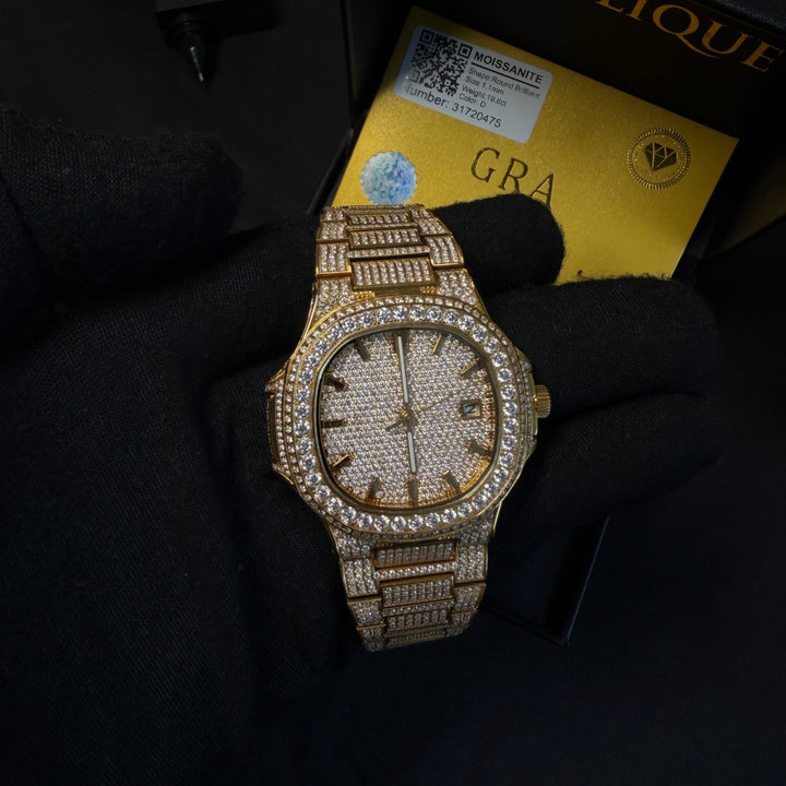 Fully Iced VVS1 Miami Watch - Moissanite - Gold