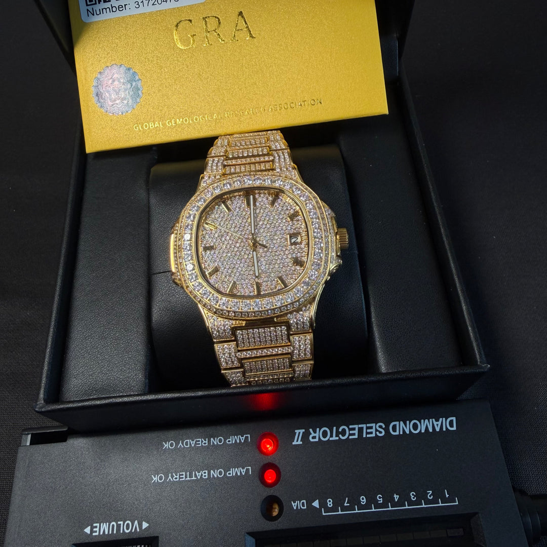 Fully Iced VVS1 Miami Watch - Moissanite - Gold