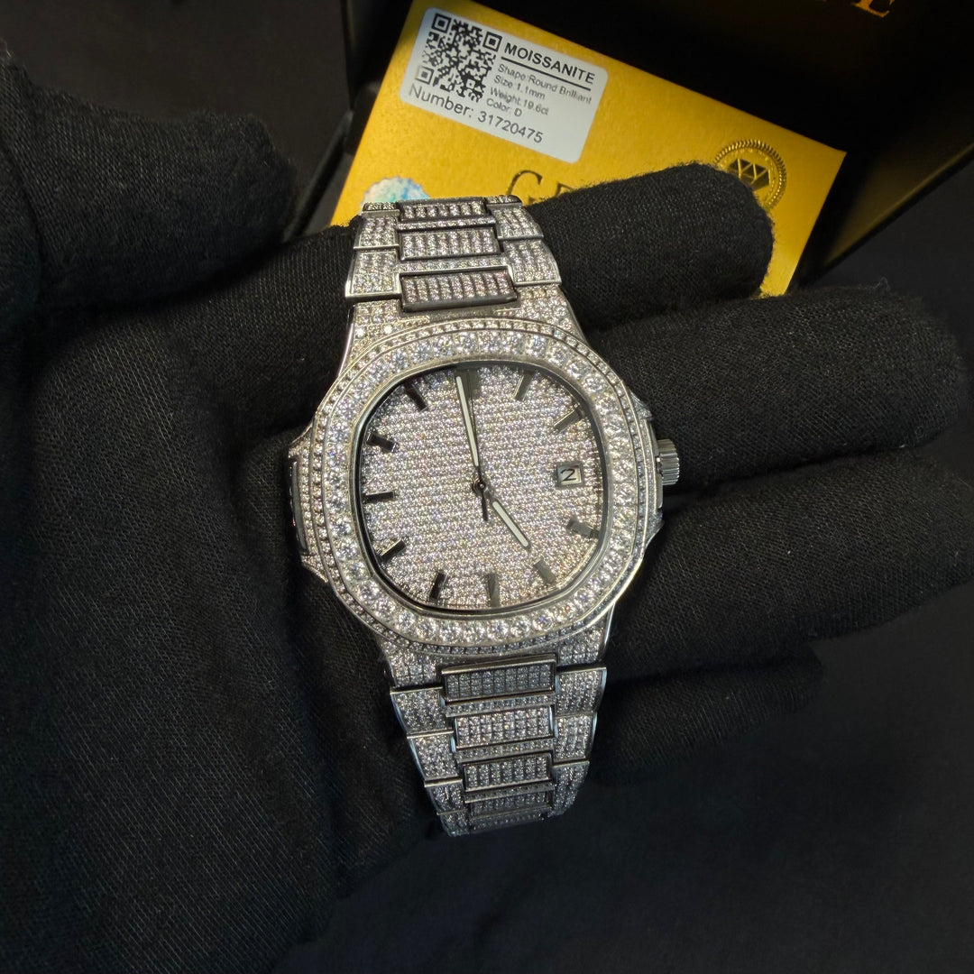 Fully Iced VVS1 Miami Watch - Moissanite - White Gold