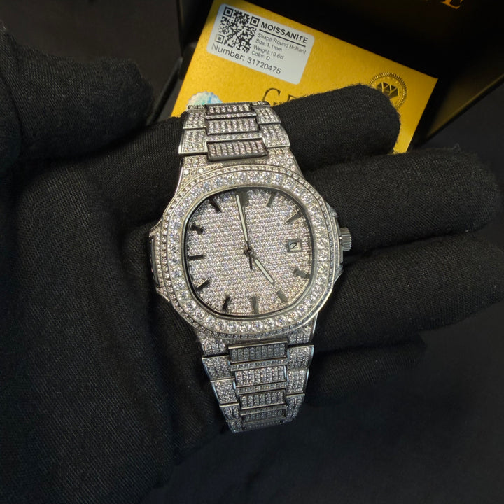 Fully Iced VVS1 Miami Watch - Moissanite - White Gold