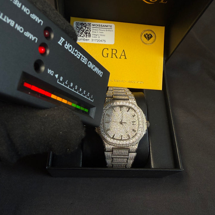 Fully Iced VVS1 Miami Watch - Moissanite - White Gold