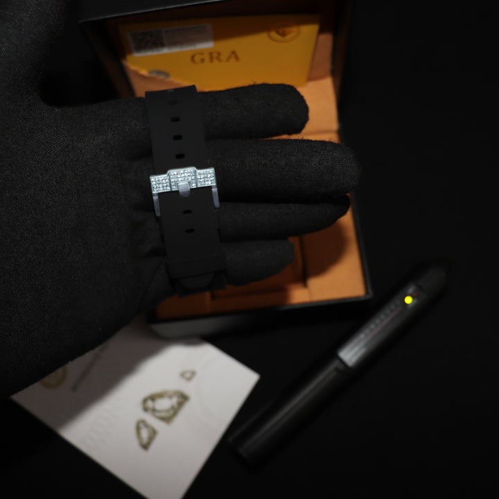 VVS1 Luxor Watch w/ Black Strap - Moissanite - White Gold