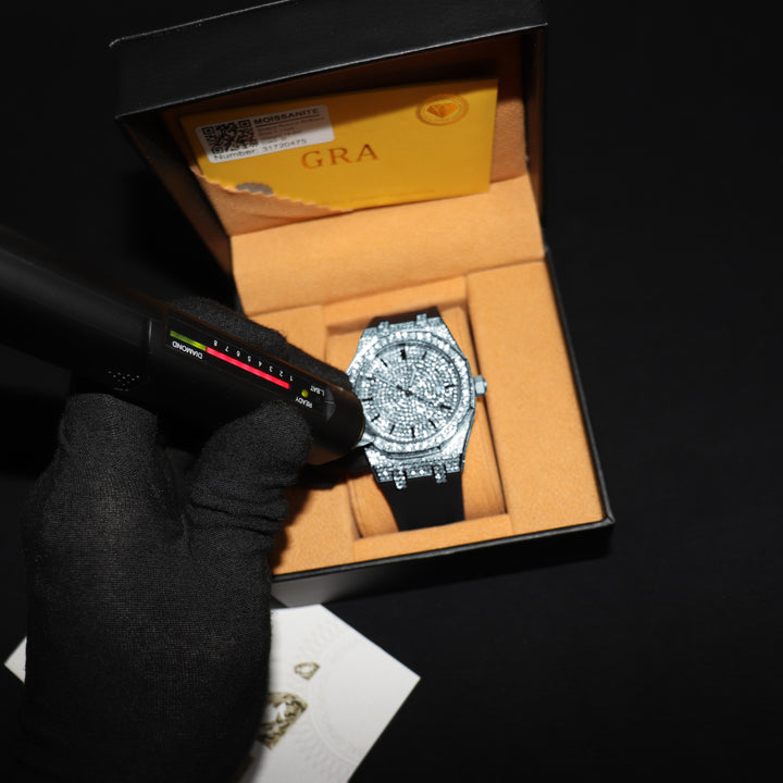 VVS1 Luxor Watch w/ Black Strap - Moissanite - White Gold