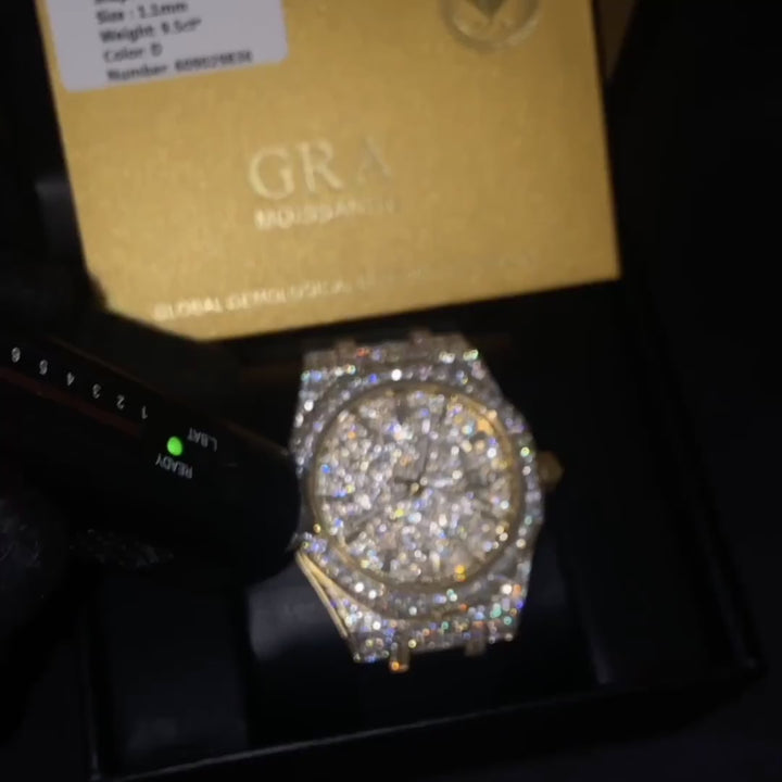 VVS1 Luxor Watch w/ Black Strap - Moissanite - Gold