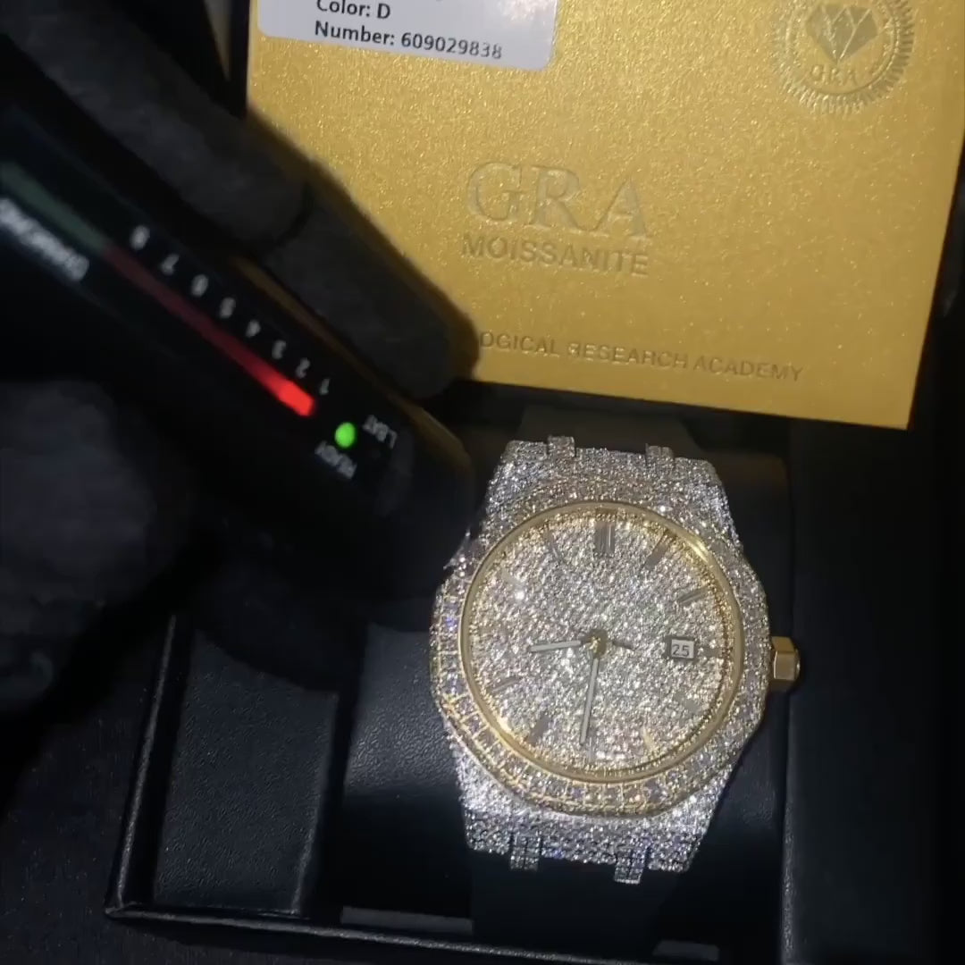 VVS1 Luxor Watch w/ Black Strap - Moissanite - Two Tone