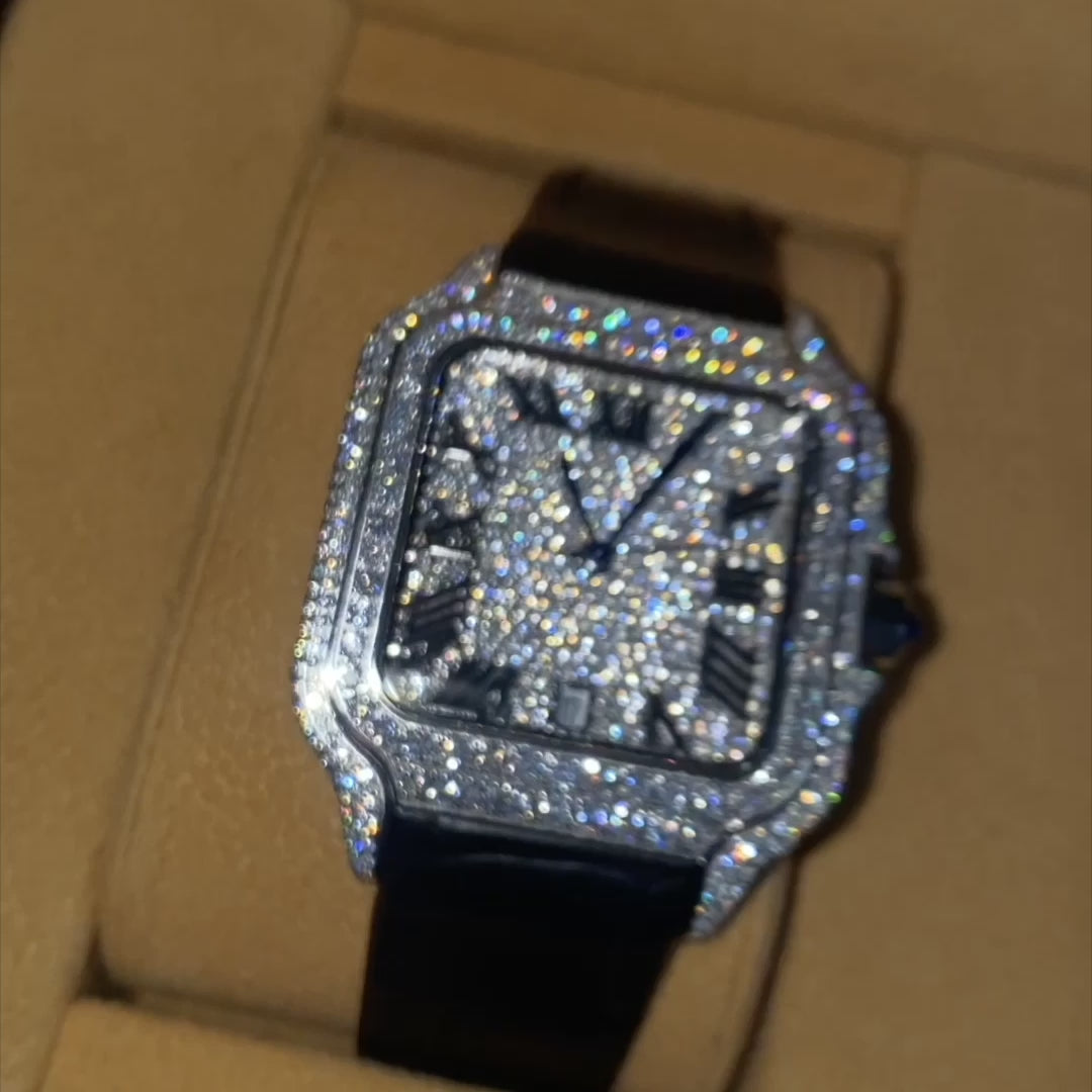 VVS1 Valore Watch w/ Black Leather Strap - Moissanite - White Gold