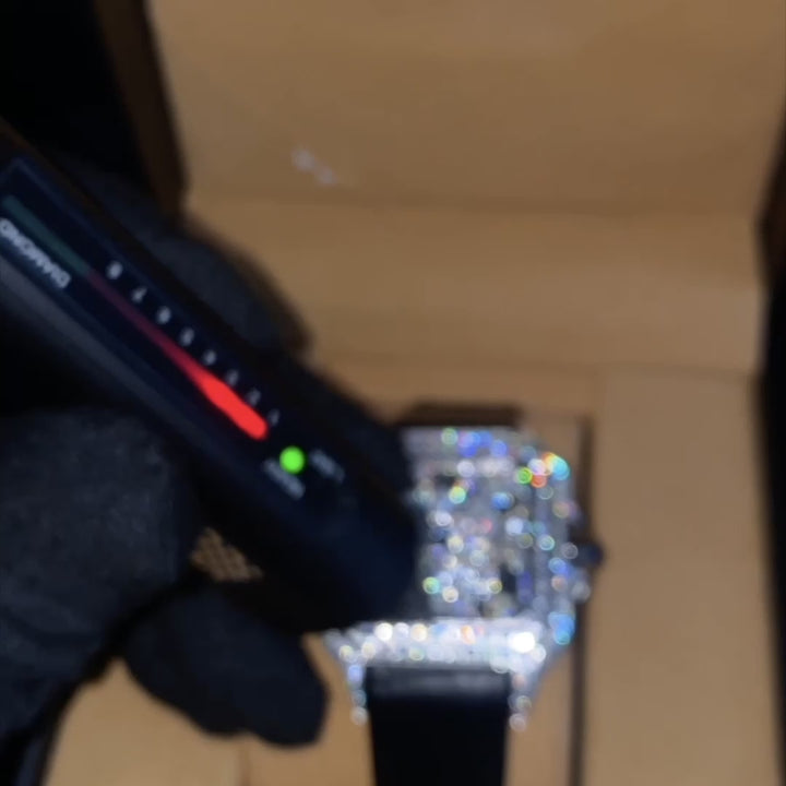 VVS1 Valore Watch w/ Black Leather Strap - Moissanite - White Gold