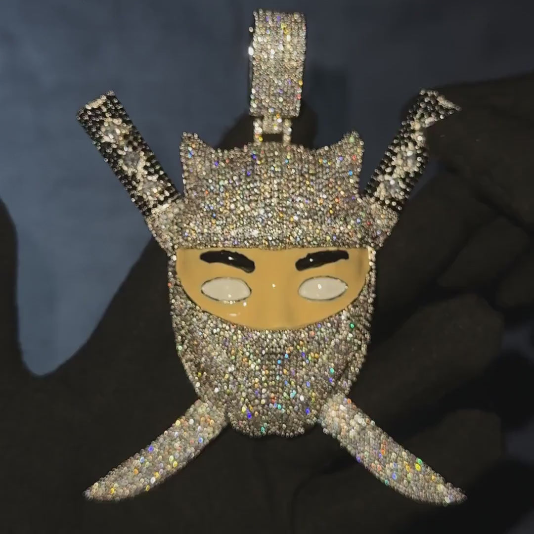 Removable Swords Micro Pave & Enamel Ninja Pendant