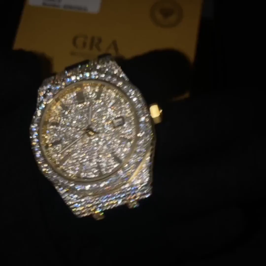 VVS1 Luxor Watch w/ Black Strap - Moissanite - Gold
