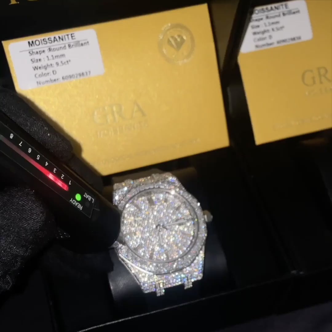VVS1 Luxor Watch w/ Black Strap - Moissanite - White Gold
