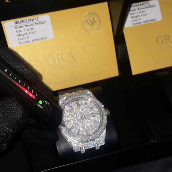 VVS1 Luxor Watch w/ Black Strap - Moissanite - White Gold